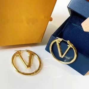 Fashion Designer 18K Gold Plated V Hoop Earrings